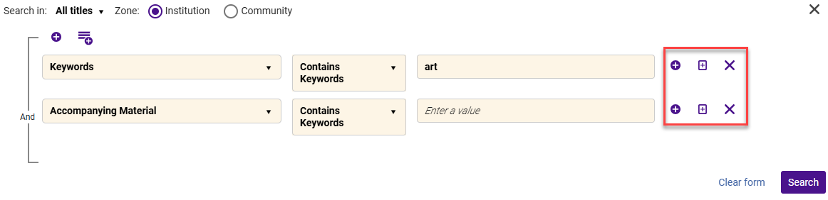 The add/duplicate search rules.