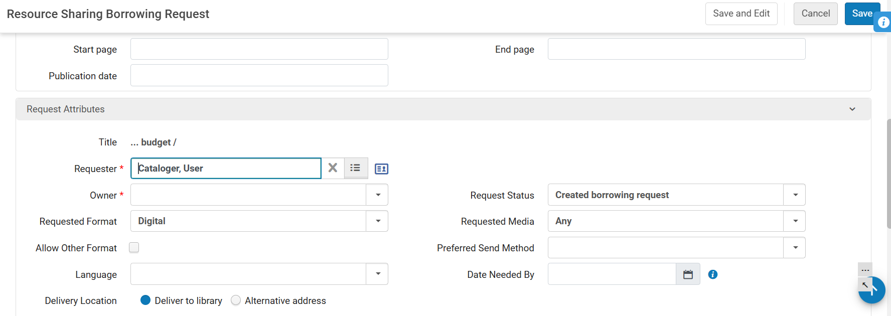 The resource sharing request created from the PO.