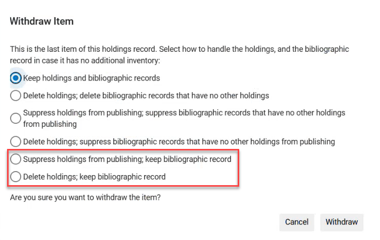 Handling of deleting holdings.