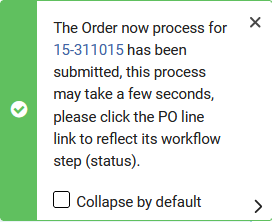 The PO line suc. success message.