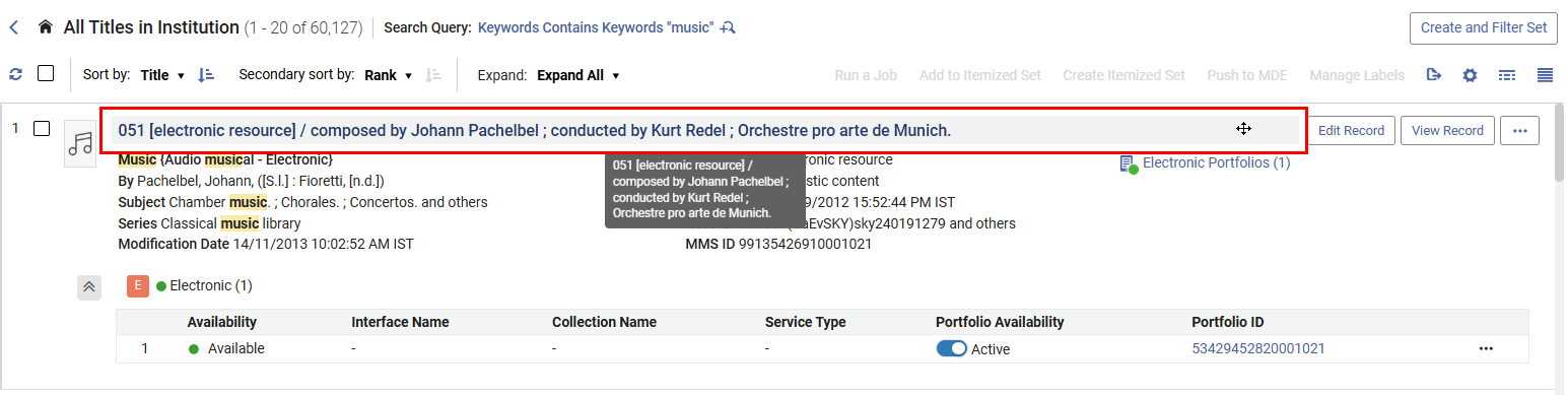 The selectable title area to open the right pane.