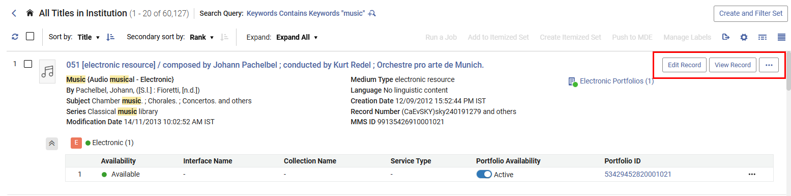 The display of two action buttons in the list view.