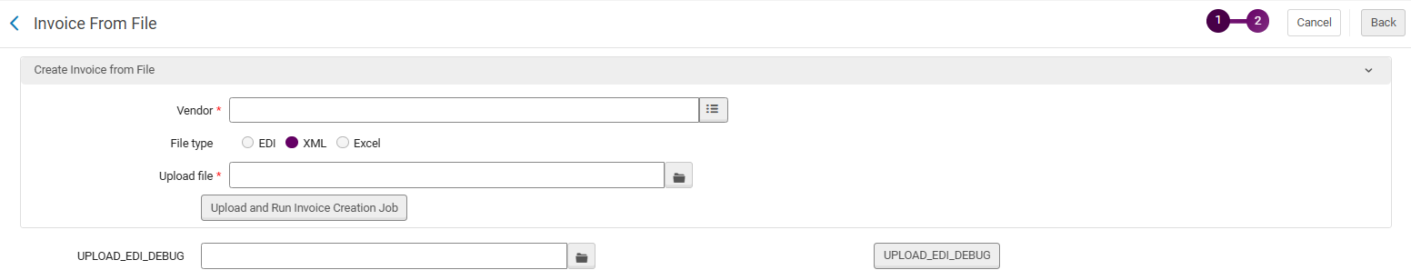 The second page in the wizard for the From File option for invoices.