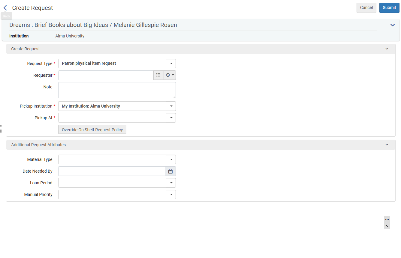 The Select request type option filled in.