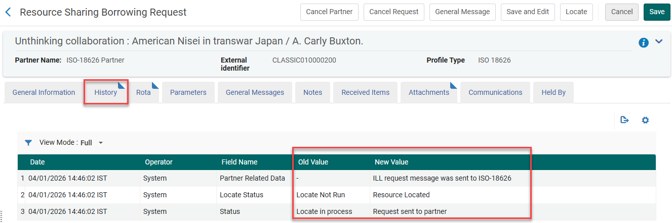 The old and new metadata values in request history.