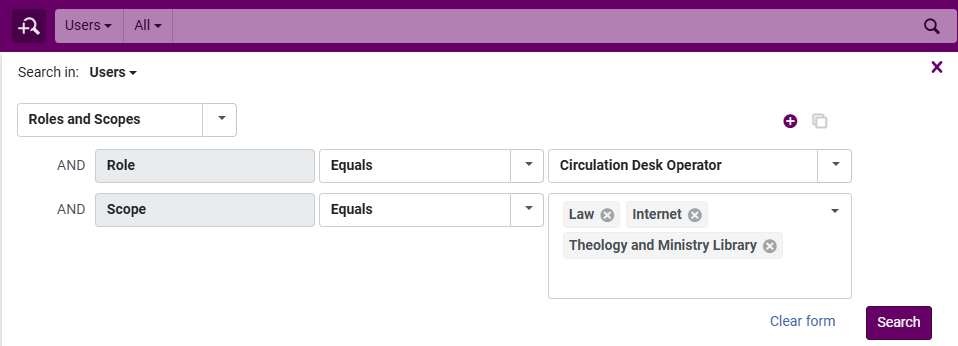 The Roles and Scopes option in Advanced Search.