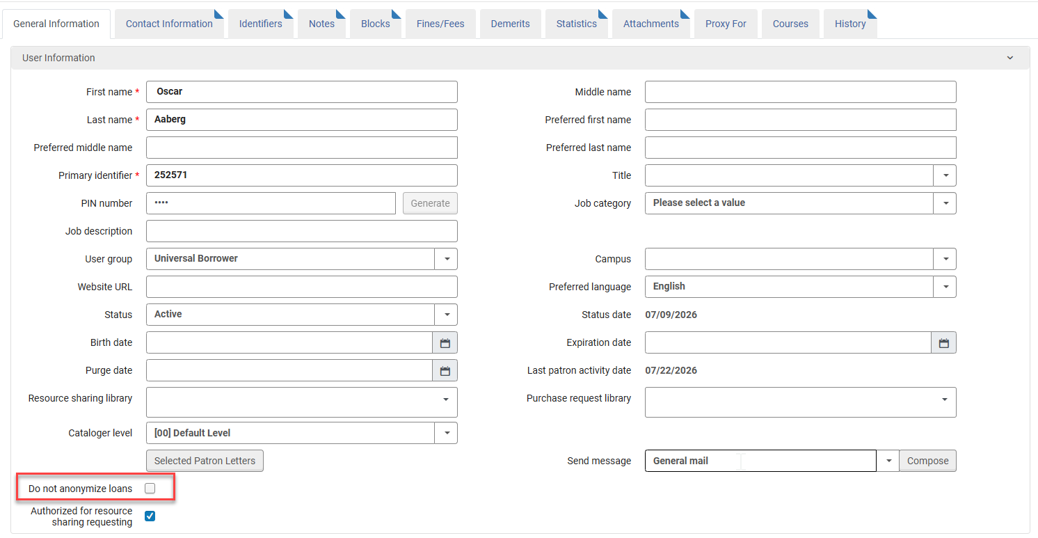 The Do Not Anonymize Loans checkbox.