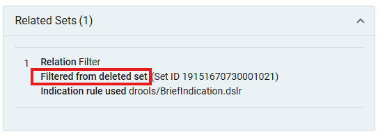 The deleted set information in Related Sets.