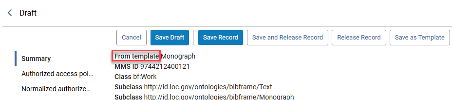 The "from template" indication.