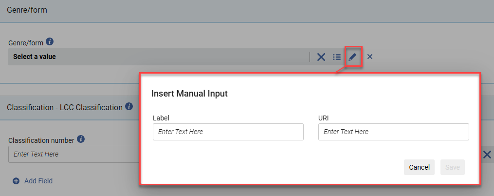 The option to manually insert labels and/or URIs.