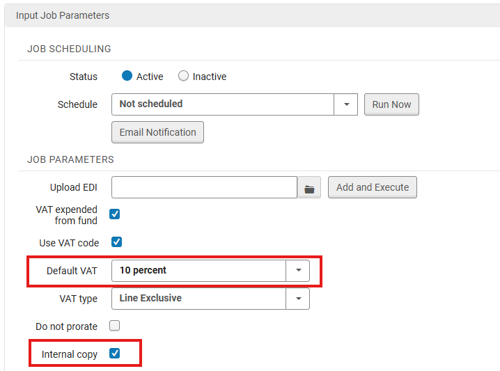 The Default VAT and Internal copy fields.