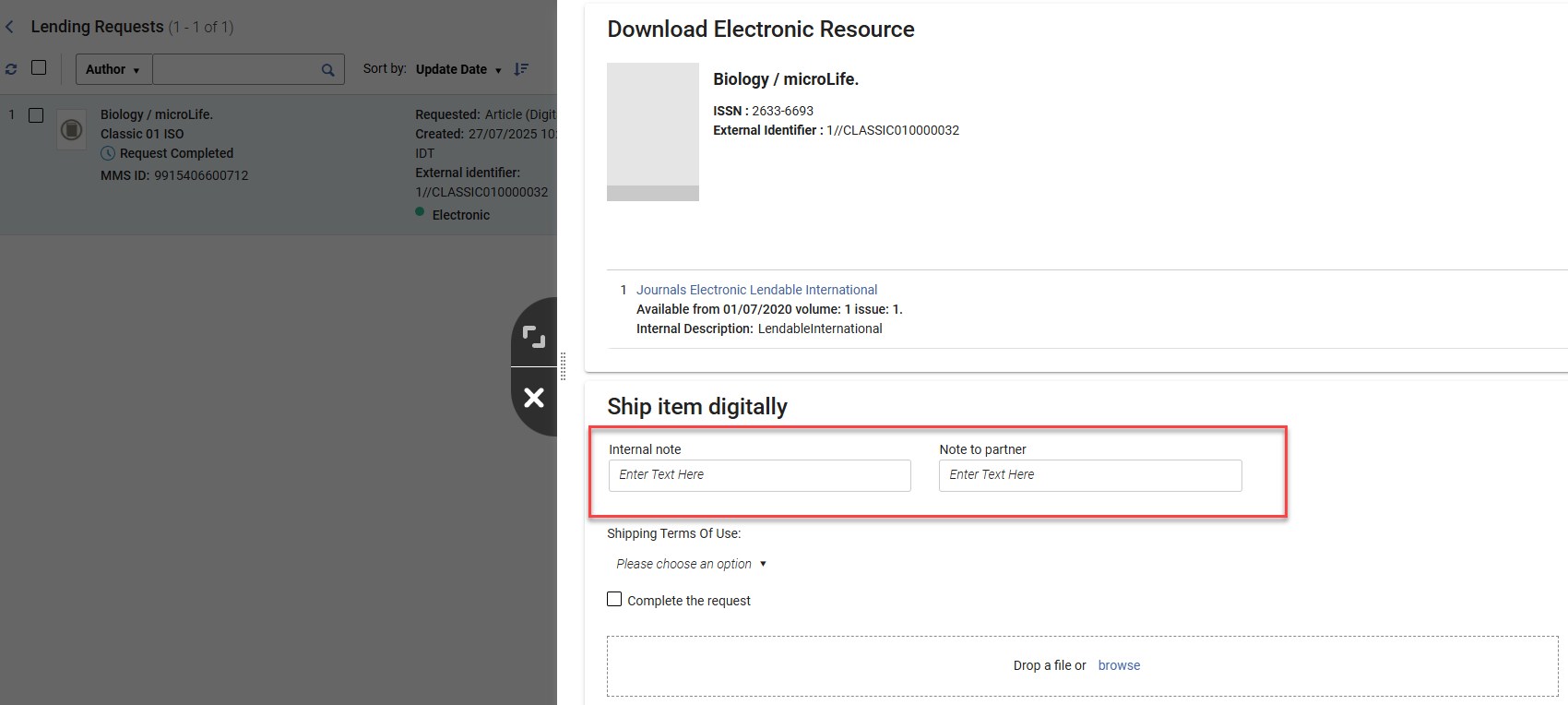 The new Note fields from Download Electronic Resources.