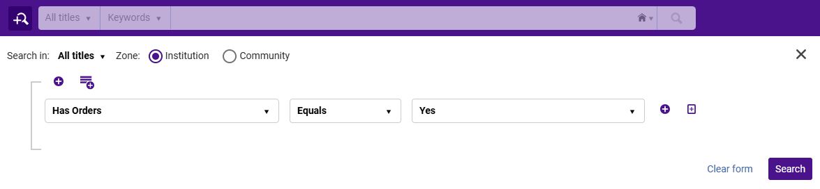 Has Orders=Yes Index used in the Advanced Search