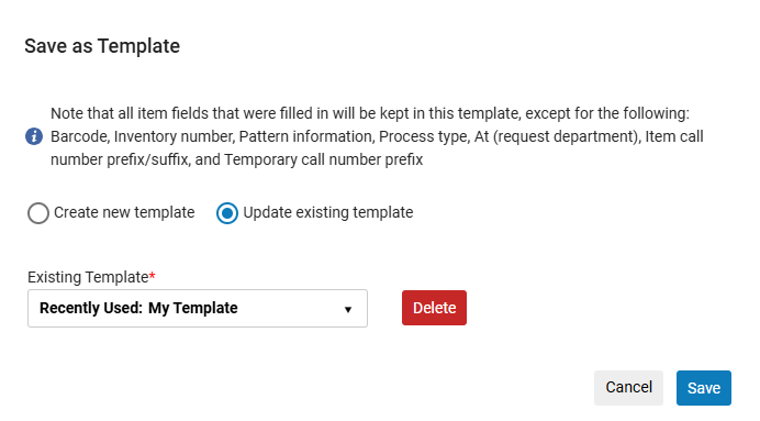 The option to delete a template.