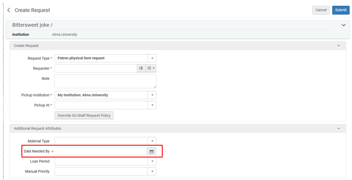 Create Request Date Needed By field.