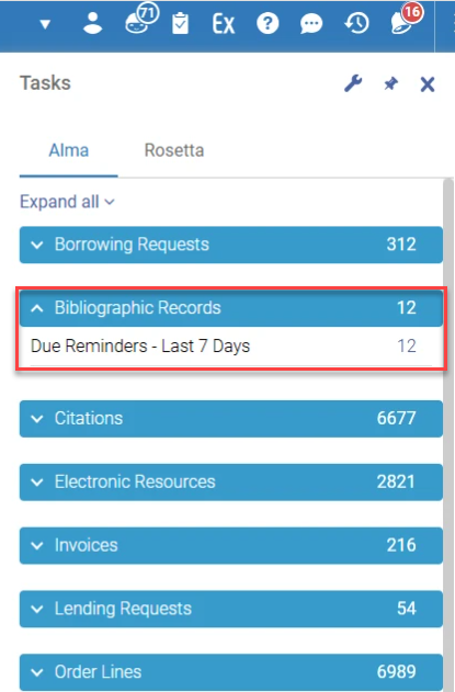 Bibliographic Reminder in the Task List