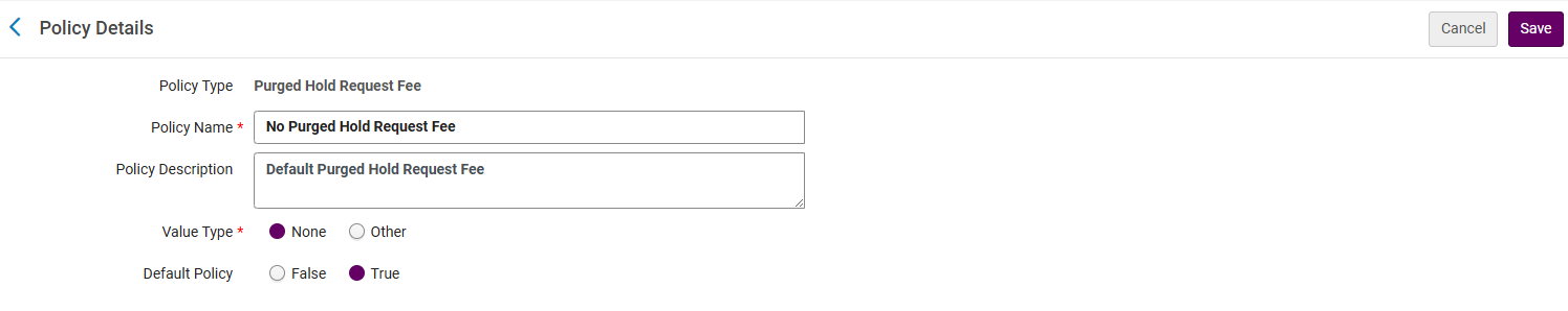 Purged Hold Request Fee