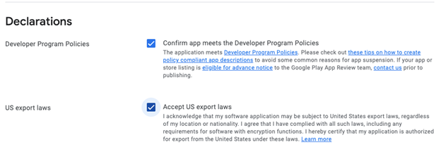 The Create app parameters declaration section.