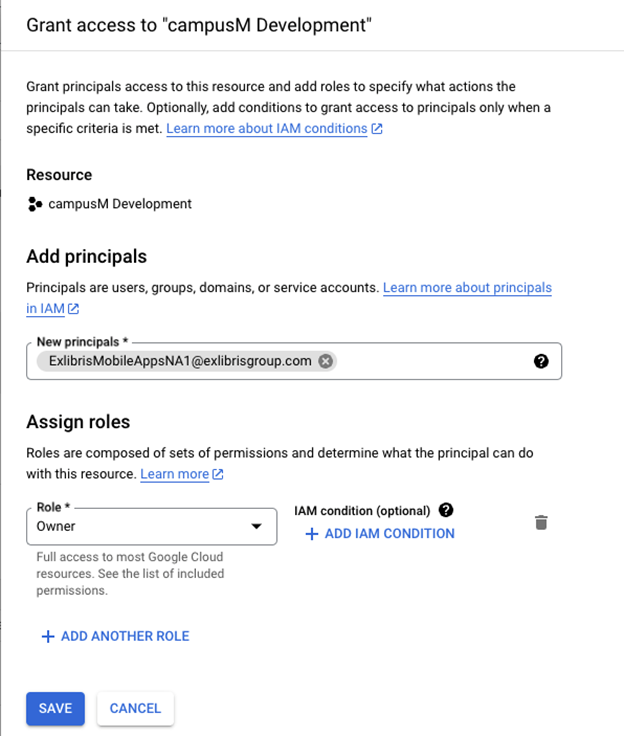 Grant access to principals.