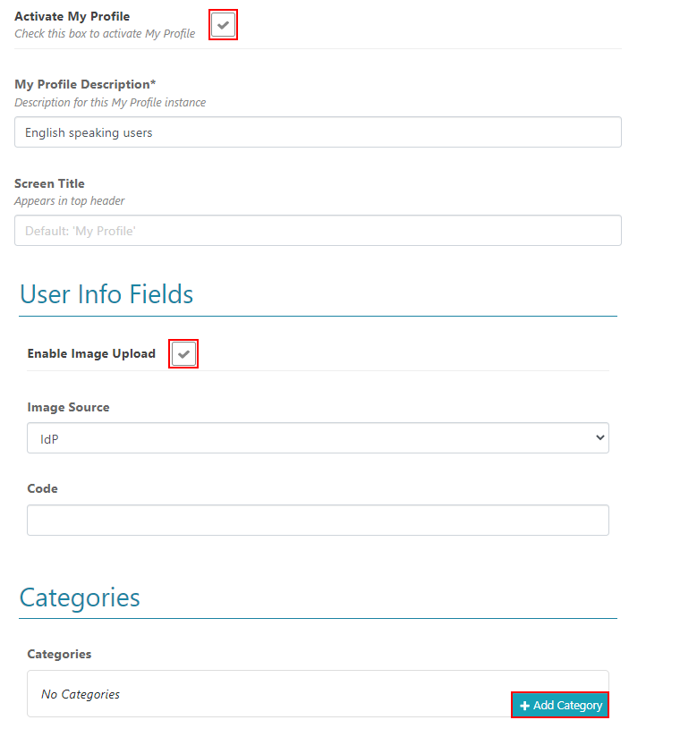 The add a profile settings.