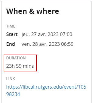 The events duration section.