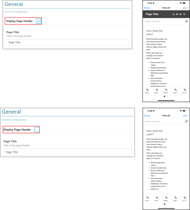 Primo header title configuration.