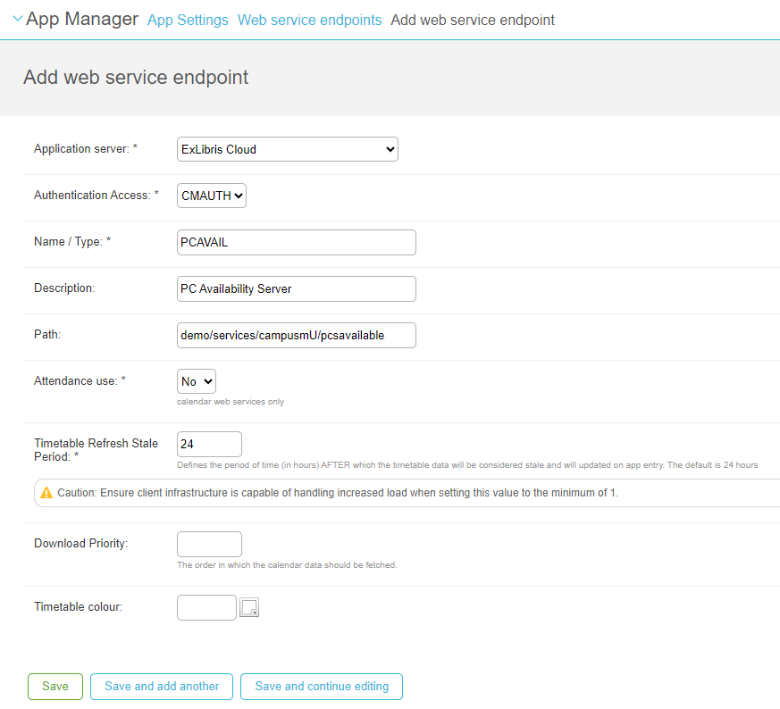 Adding a Web Service Endpoint for the PC Availability Location Category.