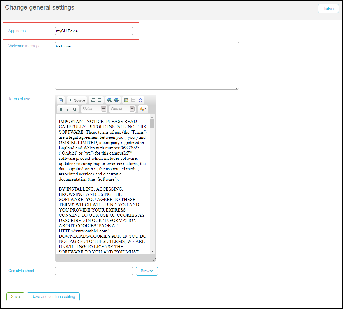 The change general settings window.
