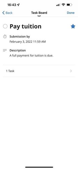 A task tagged as a favorite in mobile view.