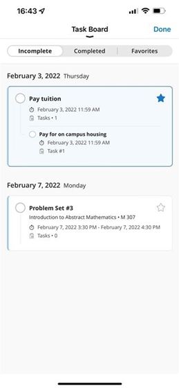 The incomplete task list on mobile view.