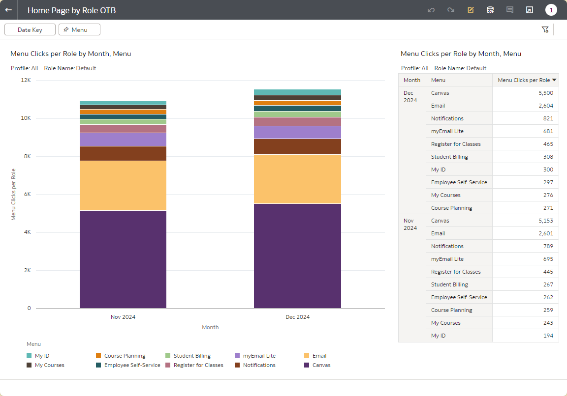 Example of Homepage by Role OTB report.