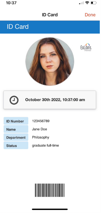 The ID card with the time enabled.