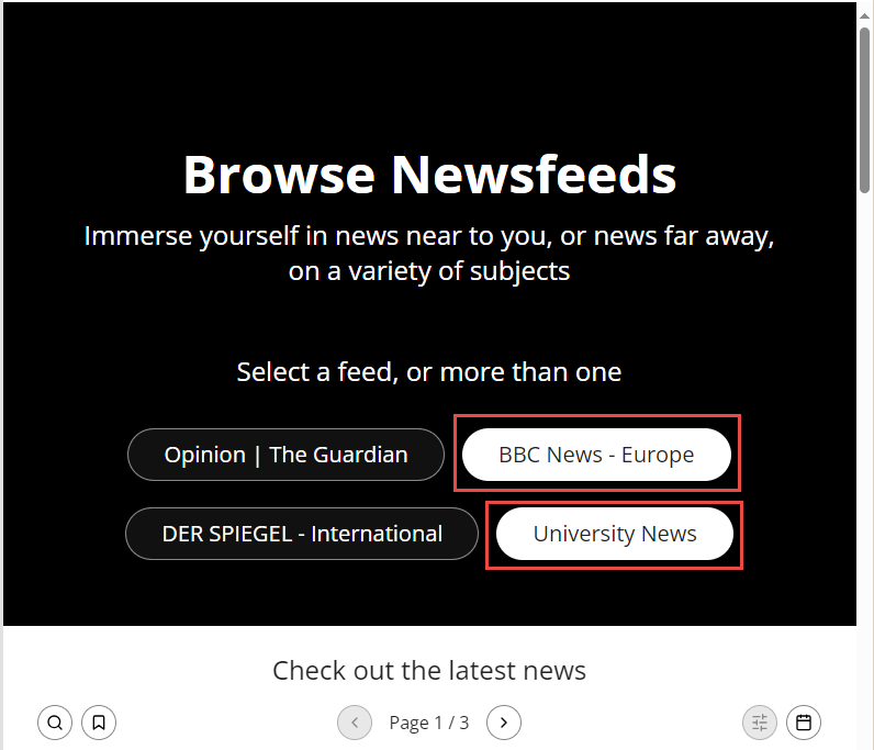The Newsfeed Filter in the Web App, with two feeds selected.