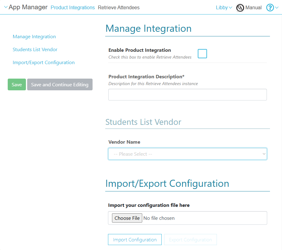 New Retrieve Attendees Configuration page in App Manager.