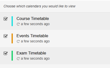 List of available timetables for display in the Web Calendar.
