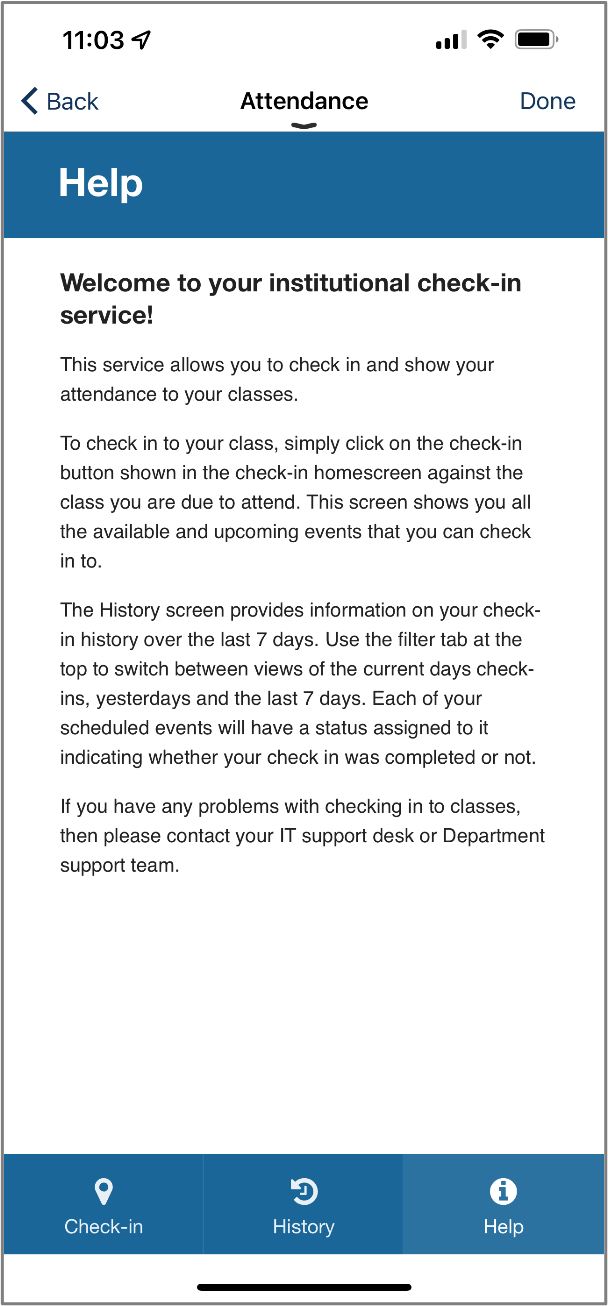 The Student Attendance Help page.