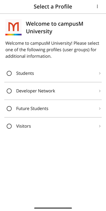 A list of profile groups from which the end-user can select a group.