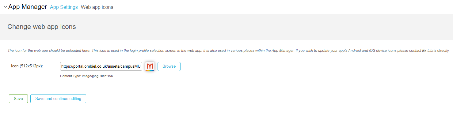 The change web app icons window.
