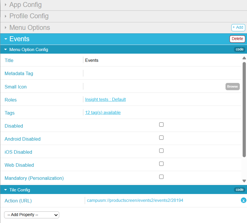 The app config pane.