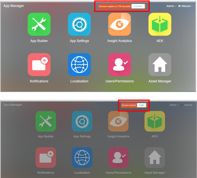 App Manager Session Expiry Timer