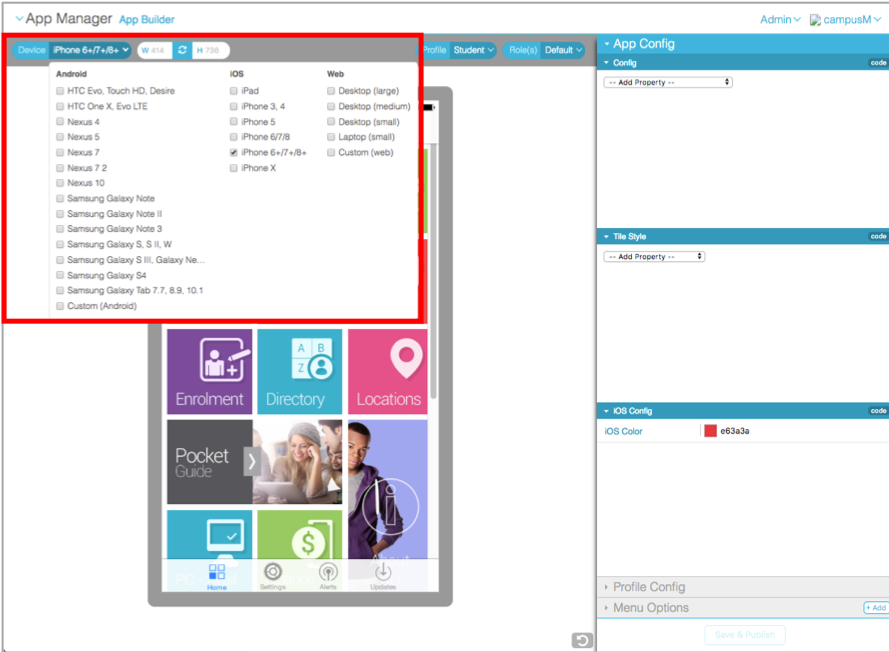 Device Selection for App Builder Preview
