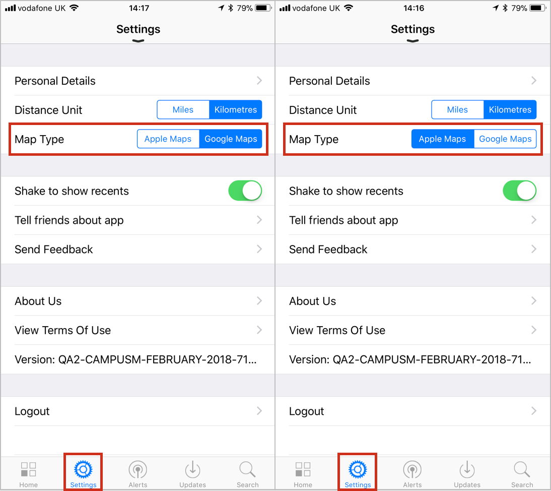 Google or Apple Map selection within app