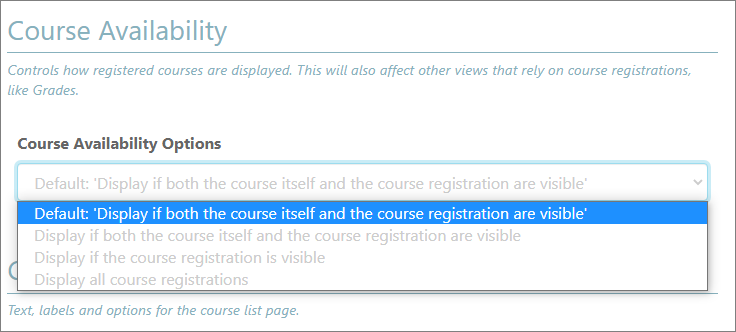 The BlackBoard Courses configuration.