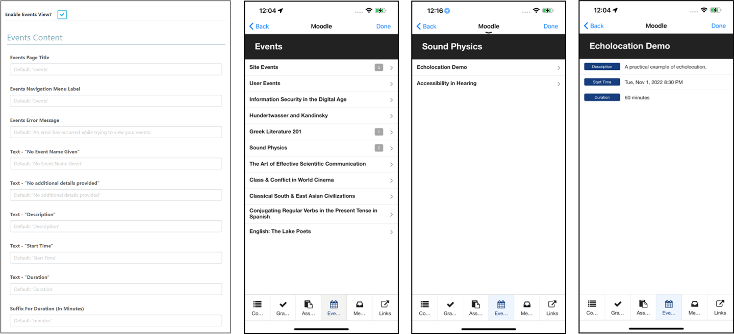 The Events configuration screen.