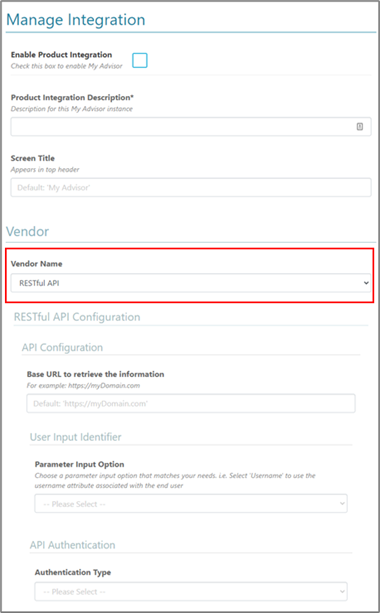 The My Advisor configuration screen.