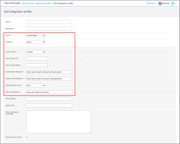 The Social Media Login configuration screen.