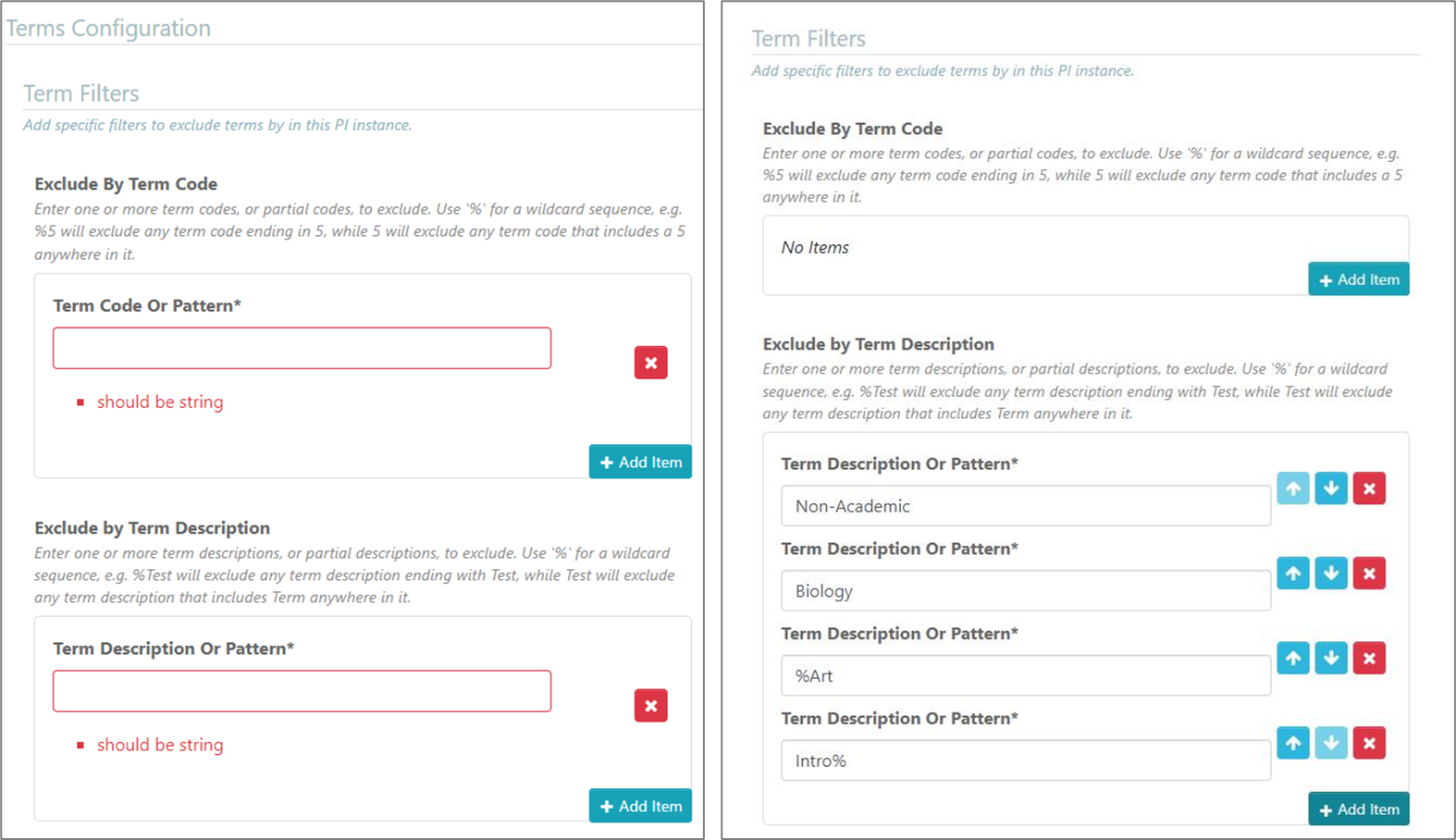 Term configurations for product integrations.