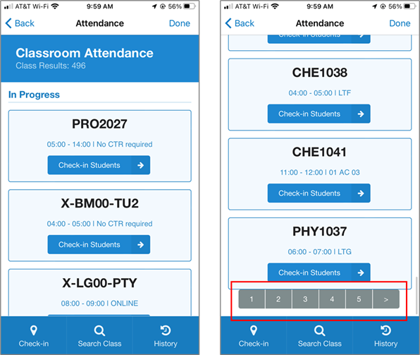Attendance search results.