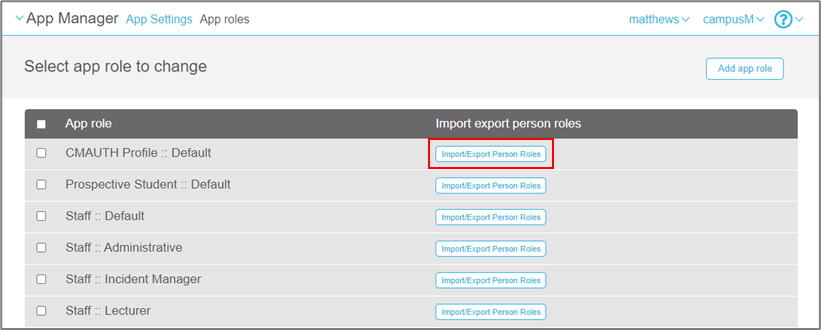 The option to export App roles.