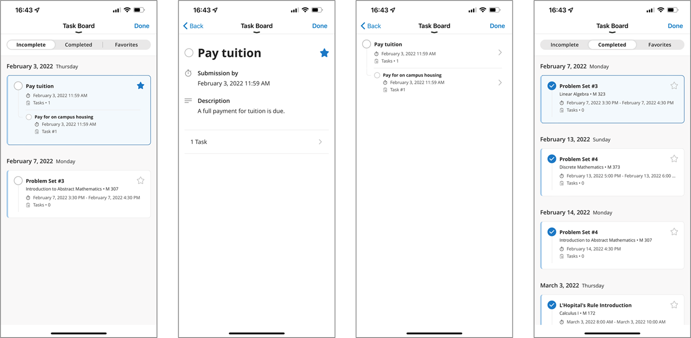 Example tasks in mobile view.